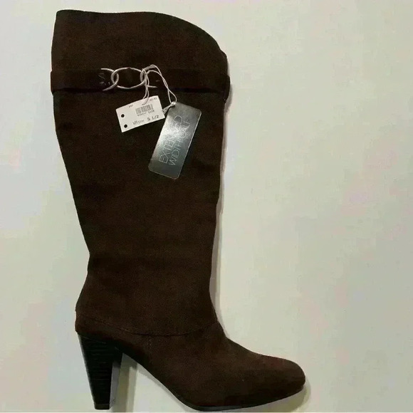 Predictions Women's Brown Suede Side Zipper Knee High Block Heel Boots Size 5.5 - Picture 3 of 13